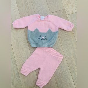 Hanna Andersson knit outfit organic cotton warm pink girl 0-3m